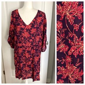 NWOT Lands' End Purple Pink Floral Gathered Waist Swim Cover Up Dress